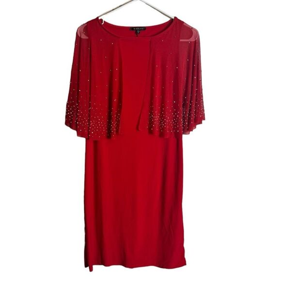 NWT Marina Red cocktail Dress with beading size 6 - Picture 1 of 6